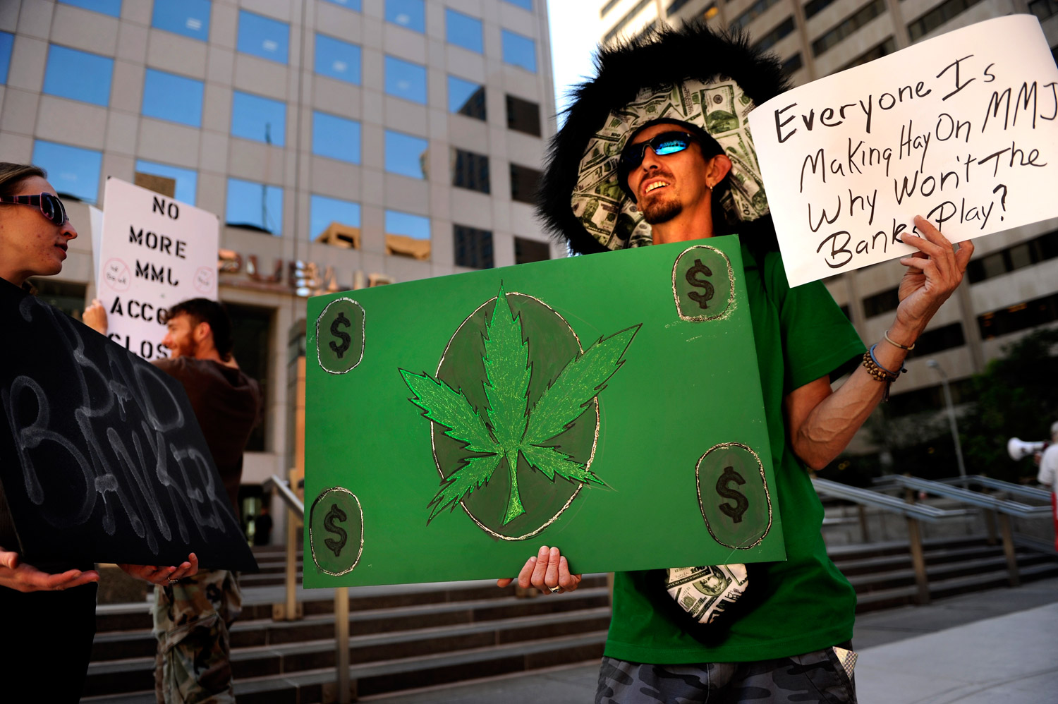 Bank protest medical marijuana