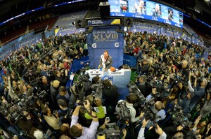 Broncos QB Peyton Manning at Super Bowl media day