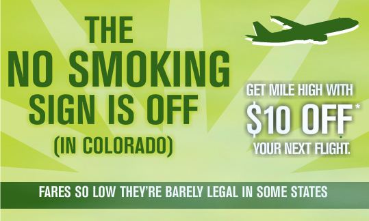 The no-smoking sign is off (in Colorado), according to a new marijuana-themed promotion at Spirit Airlines.
