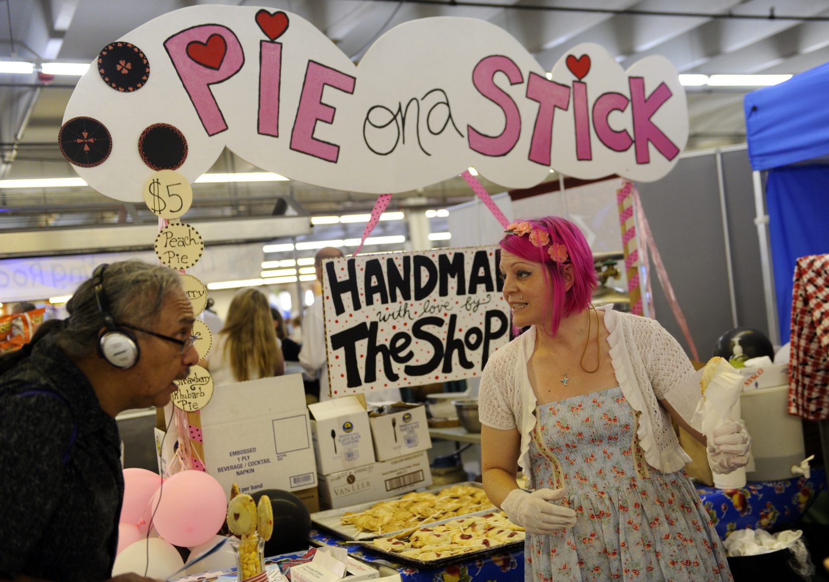 Megs Burd offered four varieties of pie on a stick at the Denver County Fair in August 2013.
