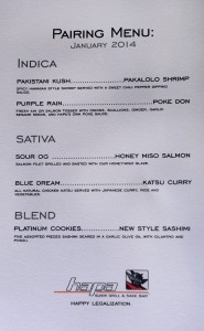 Hapa Sushi's marijuana pairing menu