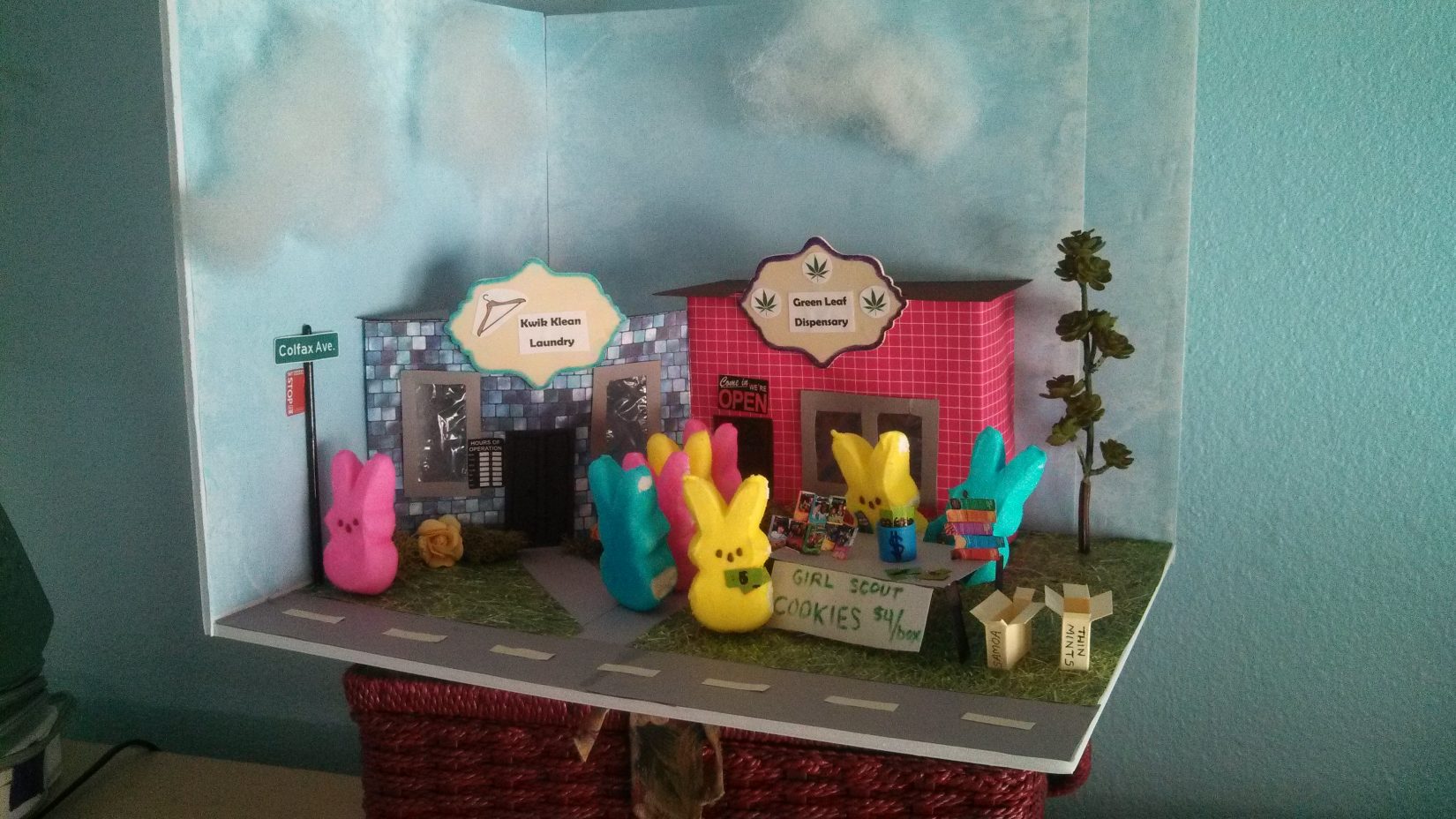 One of the best weed-themed entries in The Denver Post's annual Peeps diorama contest is "Peep Scout Entrepreneurs," by Clare Lumley of Littleton. Winners will be announced April 16 in The Post's Food section. (Clare Lumley)