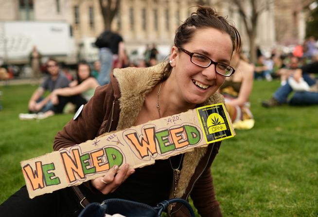 Daniela Ralph from Ohio celebrates at the 420 Rally in Denver's Civic Center on April 19, 2014. (Hyoung Chang, The Denver Post)