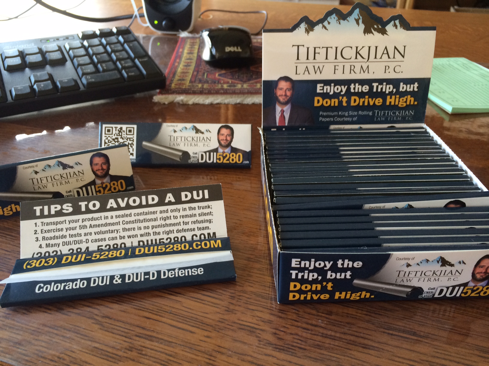 Denver attorney Jay Tiftickjian is marketing smart by giving away these rolling papers for free. (Tiftickjian Law Firm)