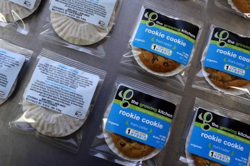 Marijuana-infused cookies sit on the packaging table at The Growing Kitchen in Boulder. (Brennan Linsley, Associated Press file)