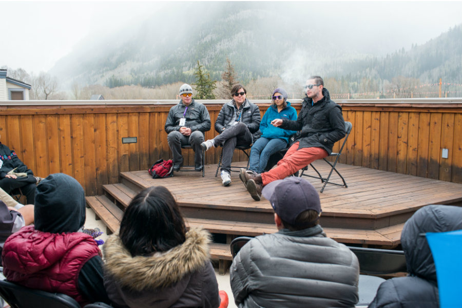 The first Cannabis & Conversation panel at Telluride Mountainfilm with, from left, journalist Rob Story, The Cannabist's Ricardo Baca, Alpine Wellness' Geneva Shaunette and "Rolling Papers" director Mitch Dickman. (Gus Gusciora)