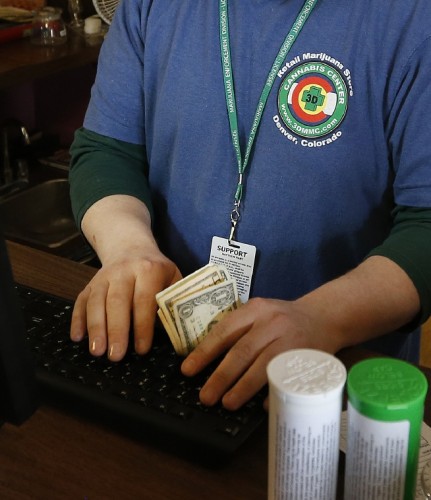 A cash transaction at a Colorado marijuana shop