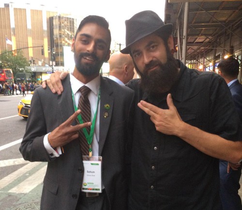 Marijuana breeder Adam Dunn, right, and weed reviewer Sohum Shah connected in New York City during the recent Cannabis Business Summit. (The Cannabist)