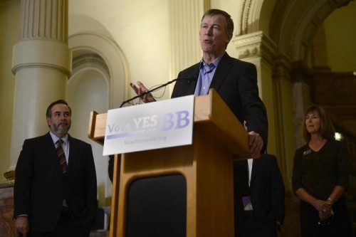 Colorado governor John Hickenlooper appeals to voters to vote "yes" on Proposition BB.