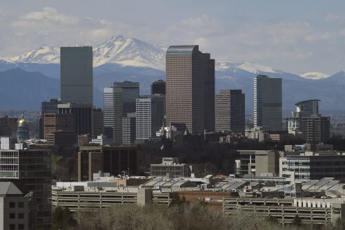The skyline of Denver as seen from South Colorado Boulevard on April 4, 2016. (Helen H. Richardson/The Denver Post)