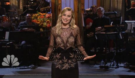 Margot Robbie SNL pot leaf dress