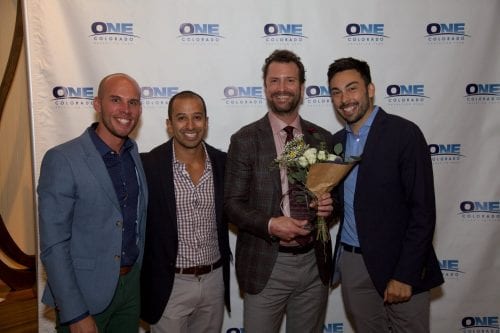 Good Chemistry CEO Matthew Huron, second from right, accepts his Ally Award in 2016. (Photo by One Colorado, provided by Good Chemistry)
