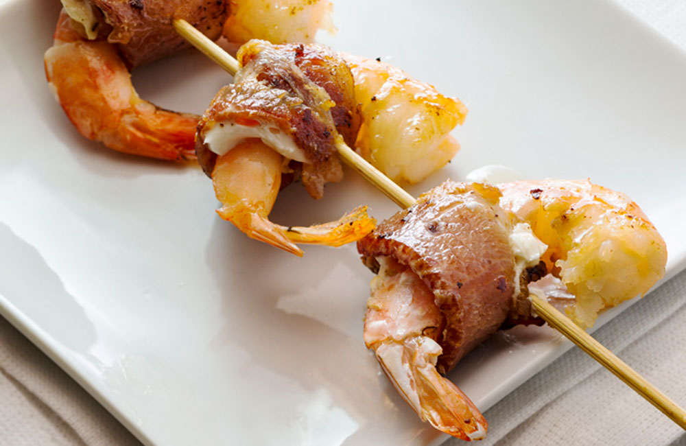Cannabis-infused bacon-wrapped shrimp