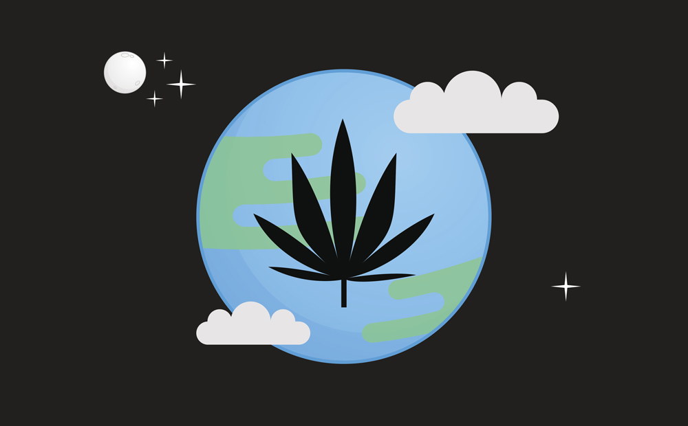 planet Earth with marijuana leaf