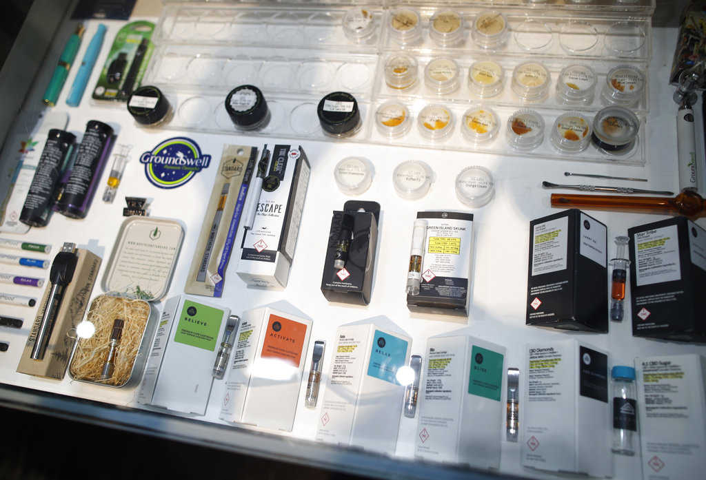 Product in case in Ground Swell cannabis dispensary